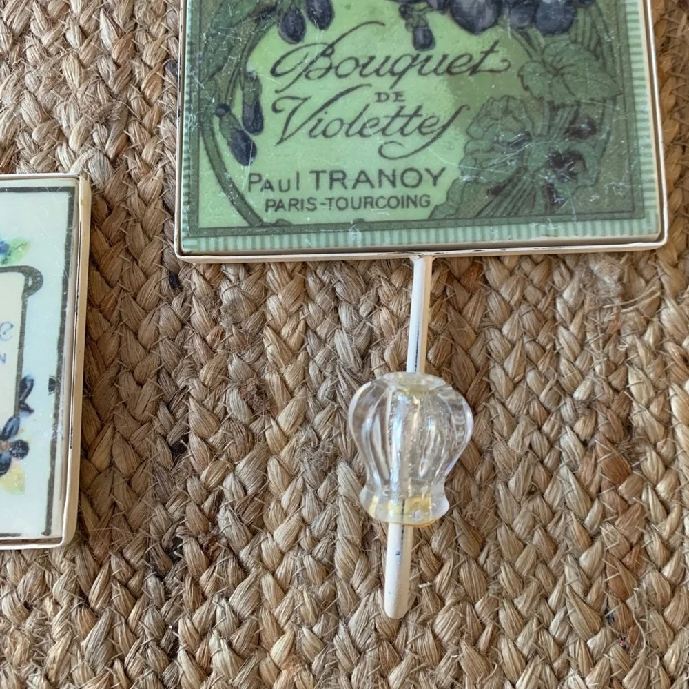 Wall Hooks Vintage Floral Acrylic and Metal SET OF TWO. Measures 7 1/4”x 6”